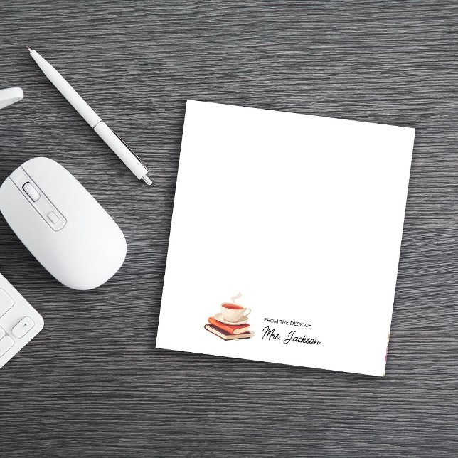 Bloco De Notas From the Desk of with Books and Tea Cup (Criador carregado)