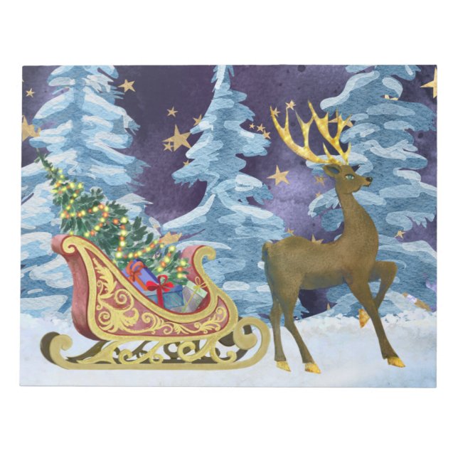 Bloco De Notas Full Moon Over Reindeer With Sleigh (Frente)