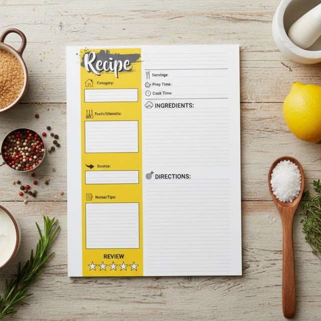 Bloco De Notas Full Size Cooking Papers | Blank Recipe Pages  (Personalized basic recipe pages, printable  cook papers)