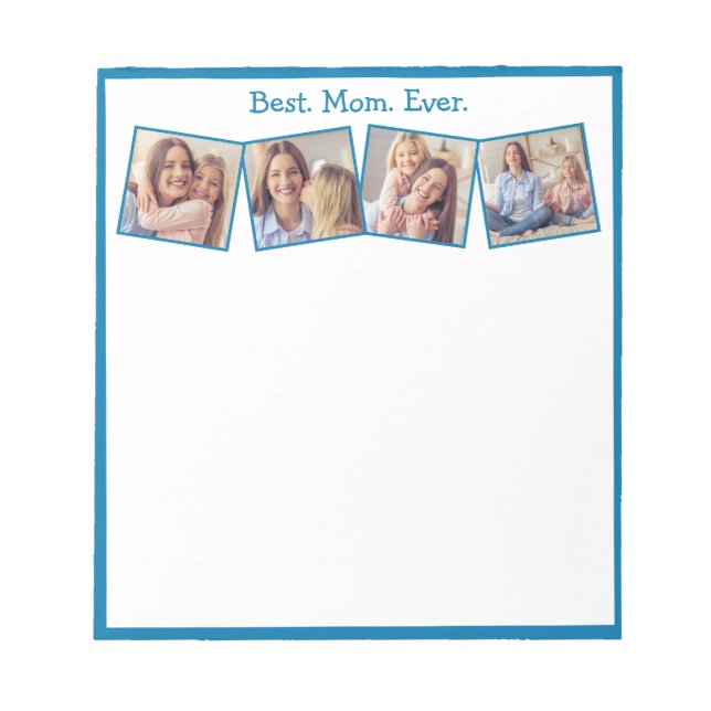 Bloco De Notas Fun Best Mom Ever 4 Photo Collage Blue  (Frente)