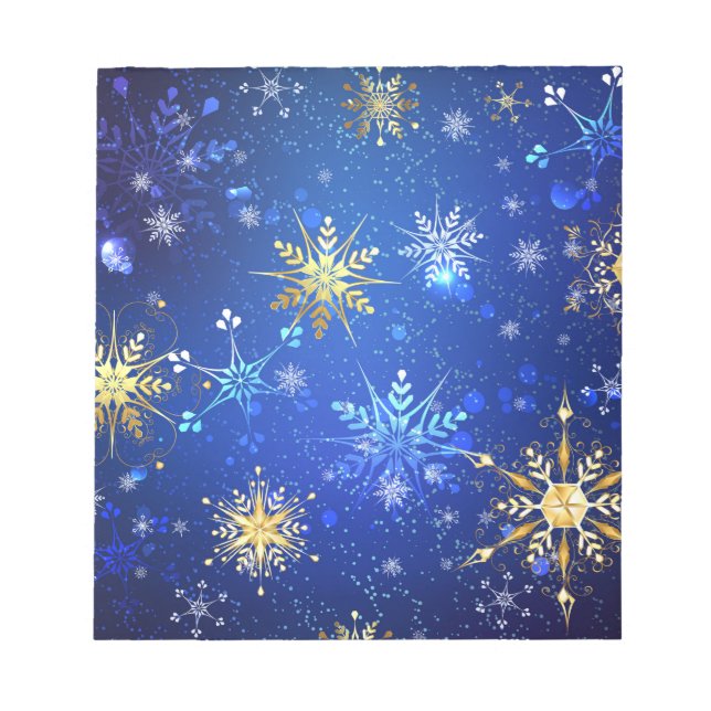 Bloco De Notas Fundo Azul XMAS com Flocos de Neve Ouro (Frente)