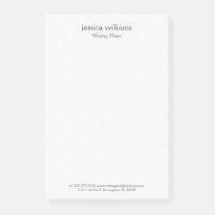 Bloco De Notas Fundo de Damasco Branco com Texto Cinza Personaliz