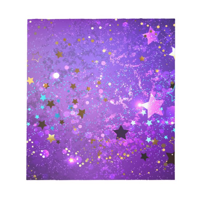 Bloco De Notas Fundo de papel alumínio roxo com estrelas (Frente)