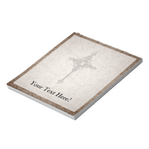 Bloco De Notas Fundo Elegante Scroll Christian Cross c/Swirl