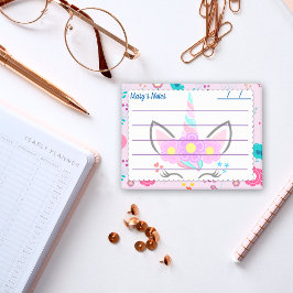 Bloco De Notas Fundo fofo de unicórnio rosa mágico 10 cm x 7,5 cm