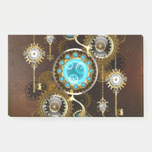 Bloco De Notas Fundo Rusty Steampunk com Lentes Turquesa