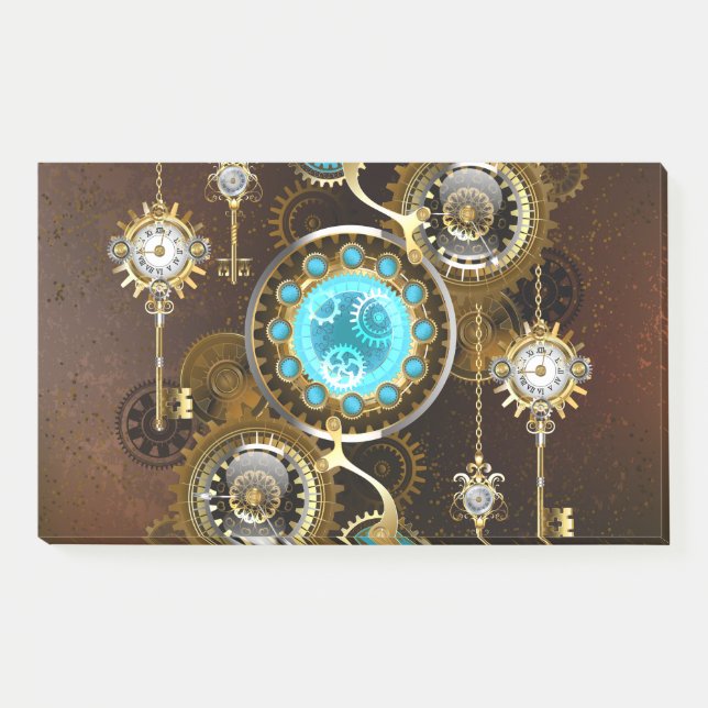 Bloco De Notas Fundo Rusty Steampunk com Lentes Turquesa (Frente)