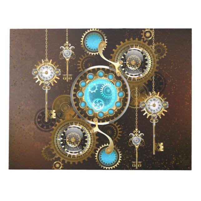 Bloco De Notas Fundo Rusty Steampunk com Lentes Turquesa (Frente)