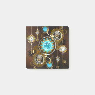 Bloco De Notas Fundo Rusty Steampunk com Lentes Turquesa