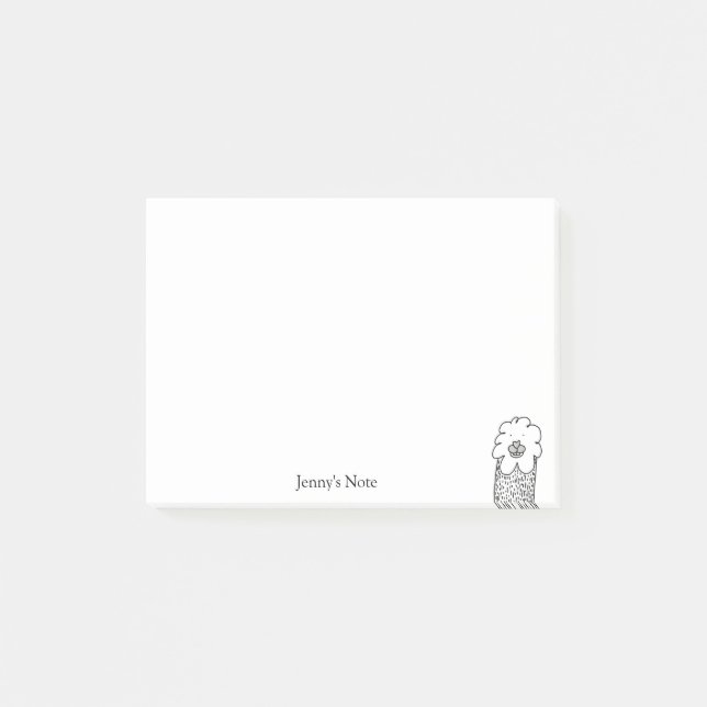 Bloco De Notas Funny Alpaca llama Ilustração Nome Personalizado P (Frente)
