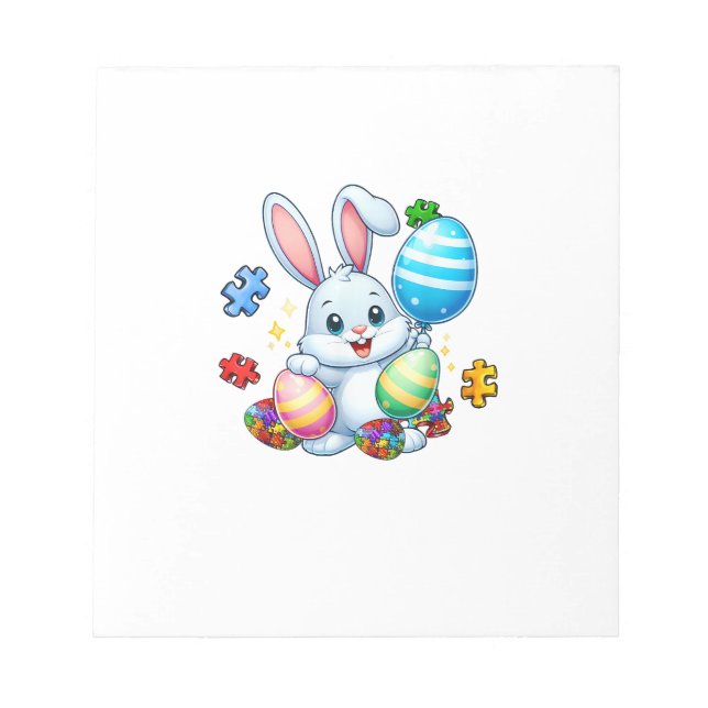 Bloco De Notas Funny Autism Awareness Puzzle Easter Bunny Eggs Ki (Frente)