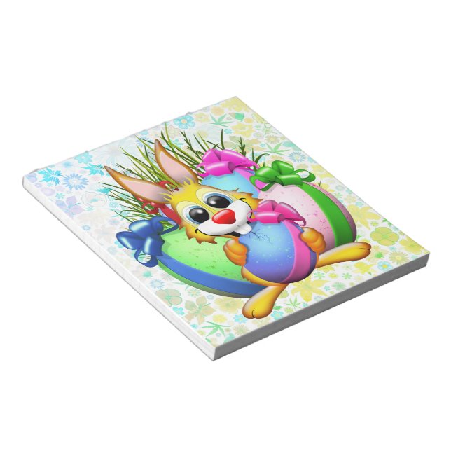 Bloco De Notas Funny Bunny biting an Easter Egg (Inclinado)