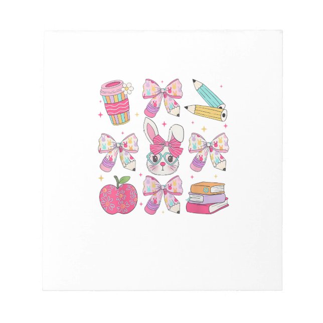 Bloco De Notas Funny Bunny Coquette Bow Rabbit Teacher Easter Ret (Frente)