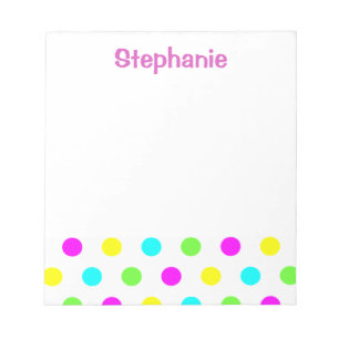 Bloco De Notas Funny Colorful Polka Dots on White Kids Name
