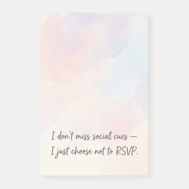 Bloco De Notas Funny Introvert RSVP Quote & Subtle Watercolor (Frente)