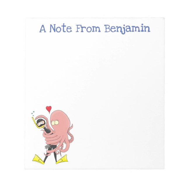 Bloco De Notas Funny octopus hugs diver cartoon humour  (Frente)