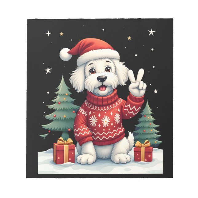 Bloco De Notas Funny Peace Hand Maltese Christmas Lights Womens M (Frente)