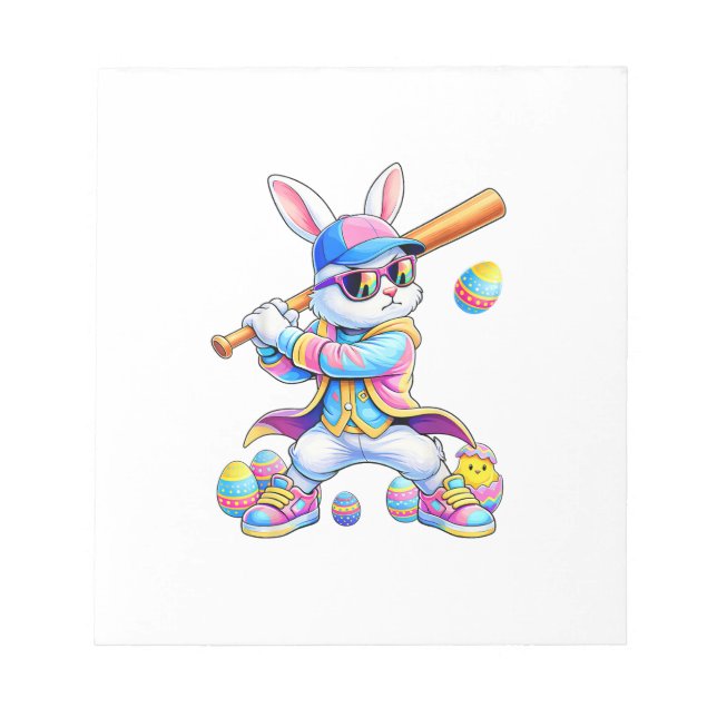 Bloco De Notas Funny Tie Dye Rabbit Baseball Easter Bunny Men Boy (Frente)