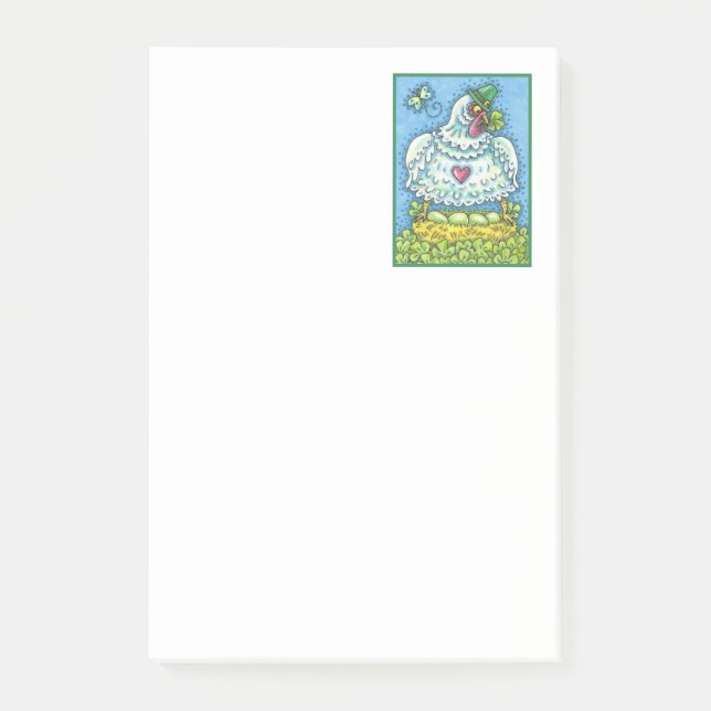 BLOCO DE NOTAS GALINHA IRLANDESA ENGRAÇADA, OVOS VERDES E TREVOS  (Frente)