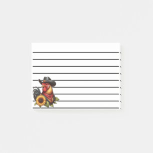 Bloco De Notas Galo Colorido no Chapéu de Cowboy com girassol