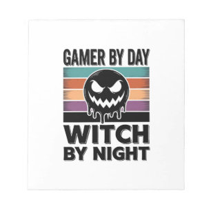 Bloco De Notas Gamer de Dia Bruxa de Noite Design Retro de Hallow