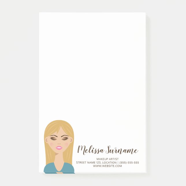 Bloco De Notas Garota de Cabelo Loiro Com Maquiagem Artista de Ma (Frente)