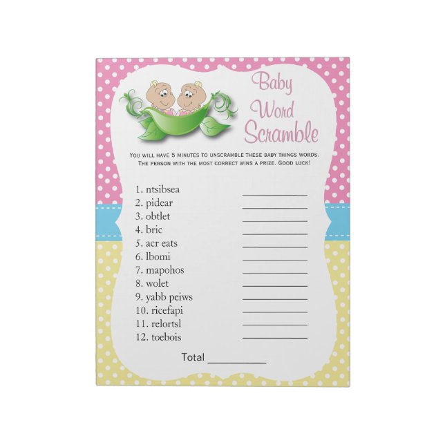 Bloco De Notas Garota Gêmea - Duas Ervilhas Num Jogo De Palavras  (Invertido)