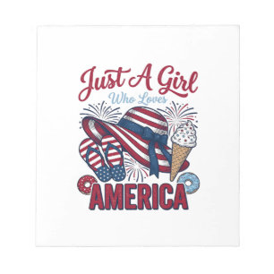 Bloco De Notas Garota Patriótica América Verão Vintage Camiseta D