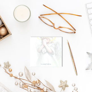 Bloco De Notas Garota Rezando Anjo com Asas Halo Personalizado