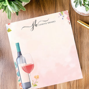 Bloco De Notas Garrafa de Vinho Floral Personalizada Aquarela