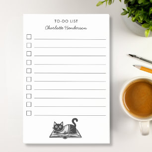 Bloco De Notas Gata Amante de Livros Preta e Branca Script Person