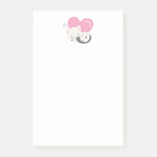 Bloco De Notas Gatinho Branco Bonito Dormindo (Frente)