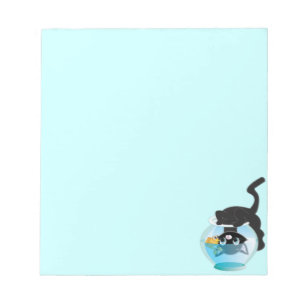 Bloco De Notas Gatinho de desenho animado fofo, peixe e aquário