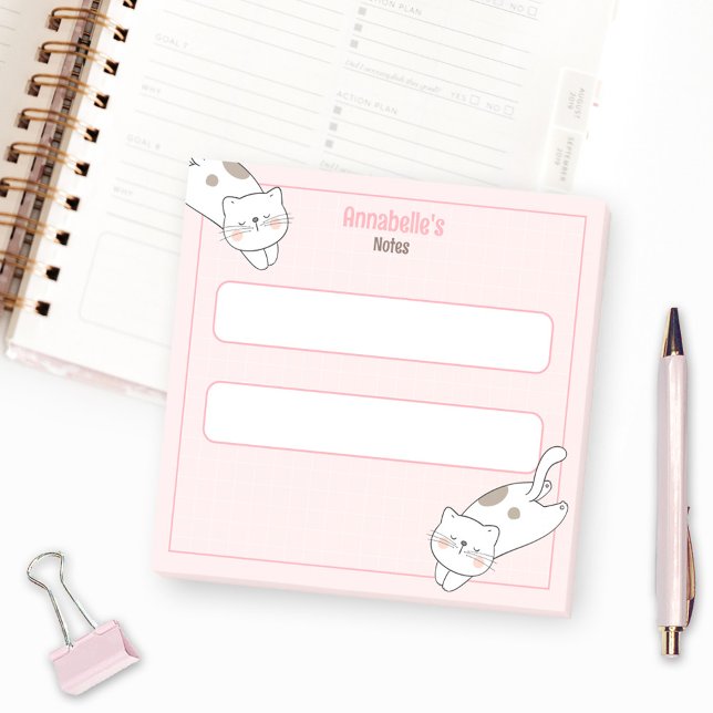 Bloco De Notas Gatinho de Gatinho Branco, Gatinho Branco, Gráfico (Cute White Cat Kitten Kitty Graph Pink Girly Name Post-it Notes)