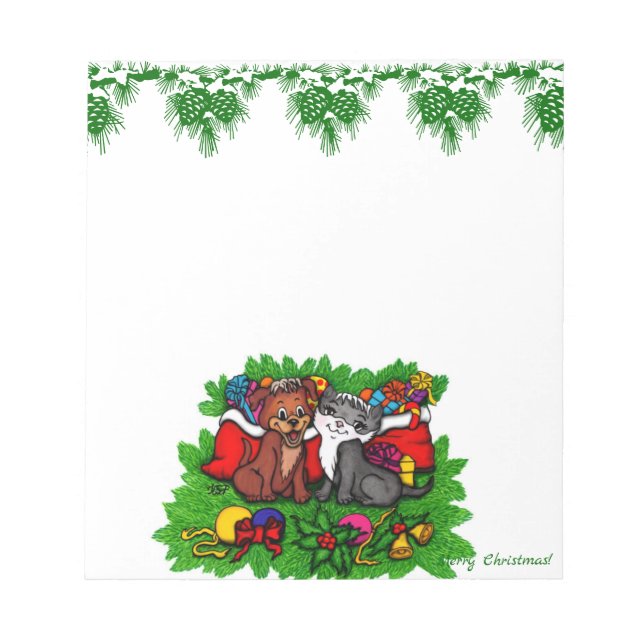 Bloco De Notas Gatinho e puppy, XMas feliz (Frente)