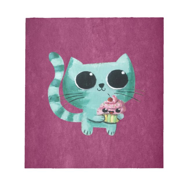Bloco De Notas Gatinho Fofo com Cupcake Kawaii (Frente)