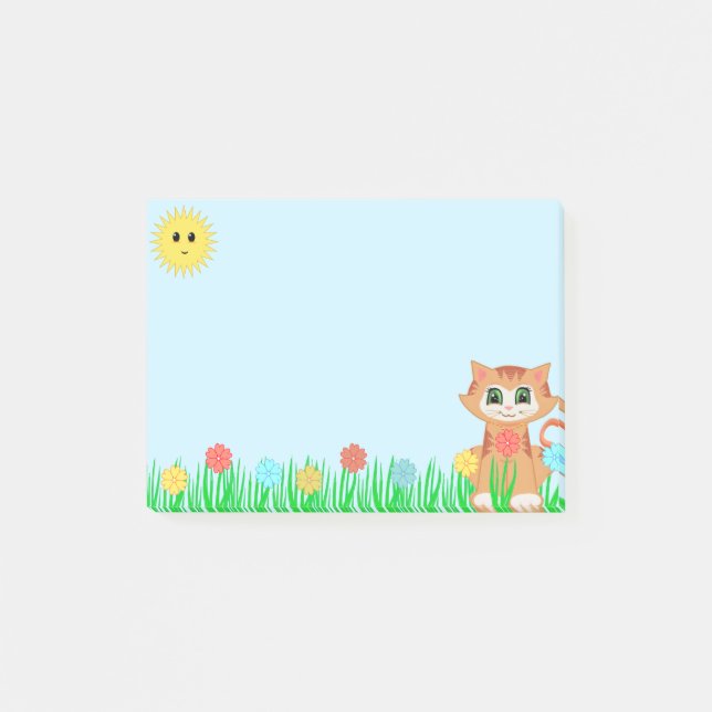 Bloco De Notas Gatinho Fofo em Azul Claro (Frente)