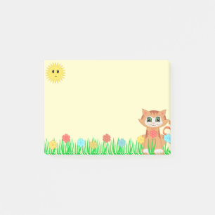 Bloco De Notas Gatinho Fofo, Sol, Flores & Grama
