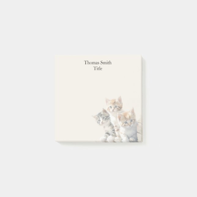 Bloco De Notas Gatinhos Adoráveis Creme Watercolor Animal (Frente)