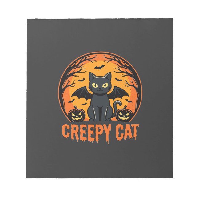 Bloco De Notas Gato Assustador Desenho Gráfico Morcego Lua de Hal (Frente)