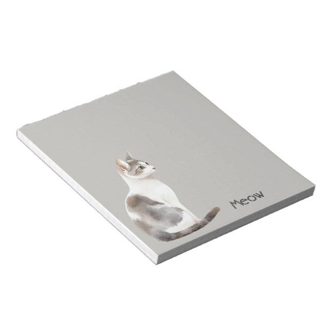 Bloco De Notas Gato Branco Cinza (Inclinado)