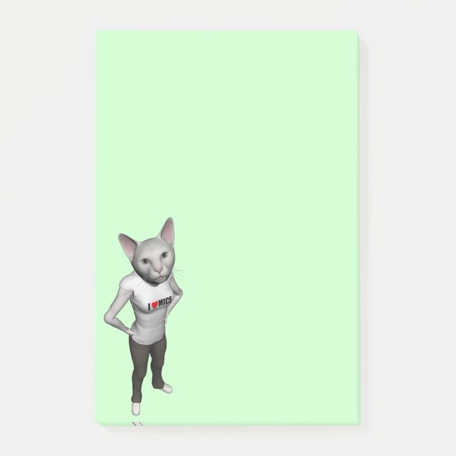 Bloco De Notas Gato Branco Engraçado Que Adora Ratos (Frente)
