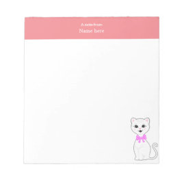 Bloco De Notas Gato Branco Fofo & Cabeçalho Rosa Simples