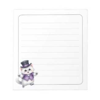 Bloco De Notas Gato Branco Fofo Chapéu Alto Capa Pontilhada Capri
