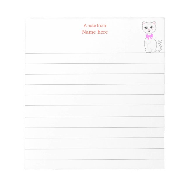 Bloco De Notas Gato Branco Fofo em Linhas (Frente)