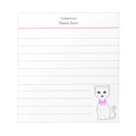 Bloco De Notas Gato Branco Fofo em Linhas