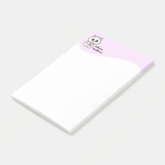 Bloco De Notas Gato Branco Fofo Segurando um Coração 1 (Inclinado)