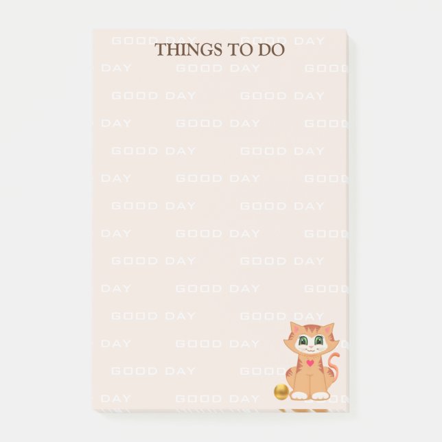 Bloco De Notas Gato Cartoon Personalizado Coisas A Fazer (Frente)