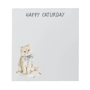 Bloco De Notas Gato Creme Laço Azul Caturday