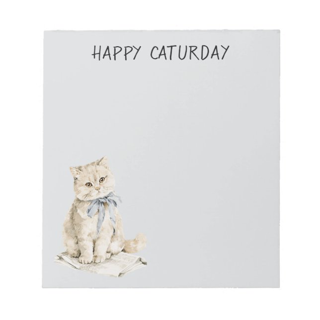 Bloco De Notas Gato Creme Laço Azul Caturday (Frente)